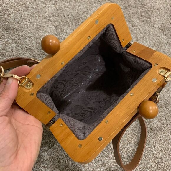 Handmade Genuine Shearling Wooden Frame Clutch/Shoulder Bag/Crossbody - Picture 15 of 15